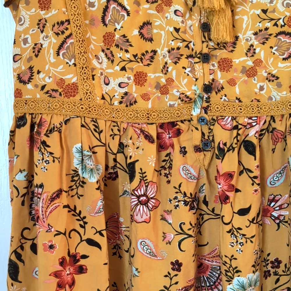 True Craft Flutter Sleeve Saffron Floral Top. Size Large $48. Boho - Picture 6 of 16